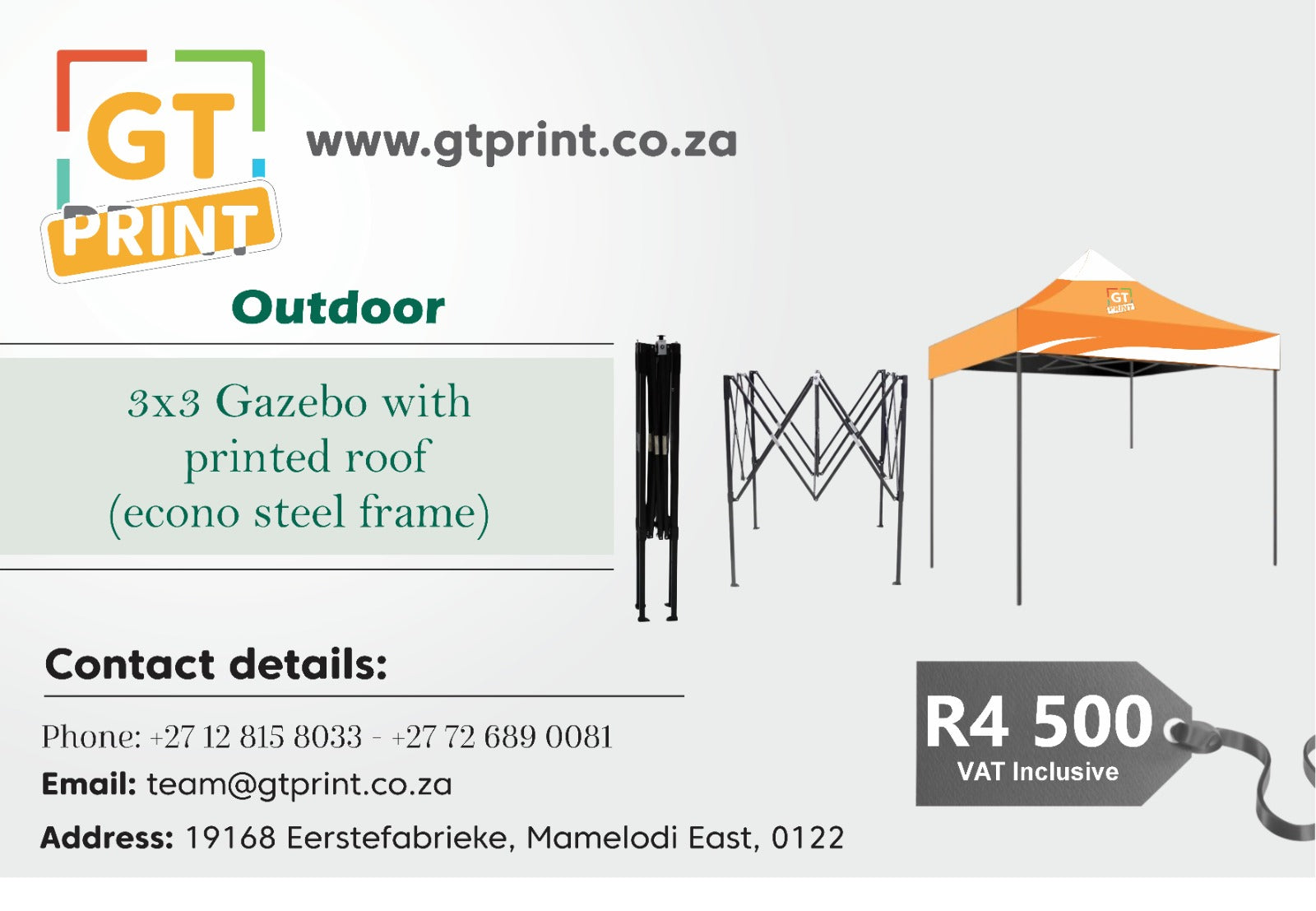 3x3 Roof printed Gazeebo with Econo Steel Frame | GT Print